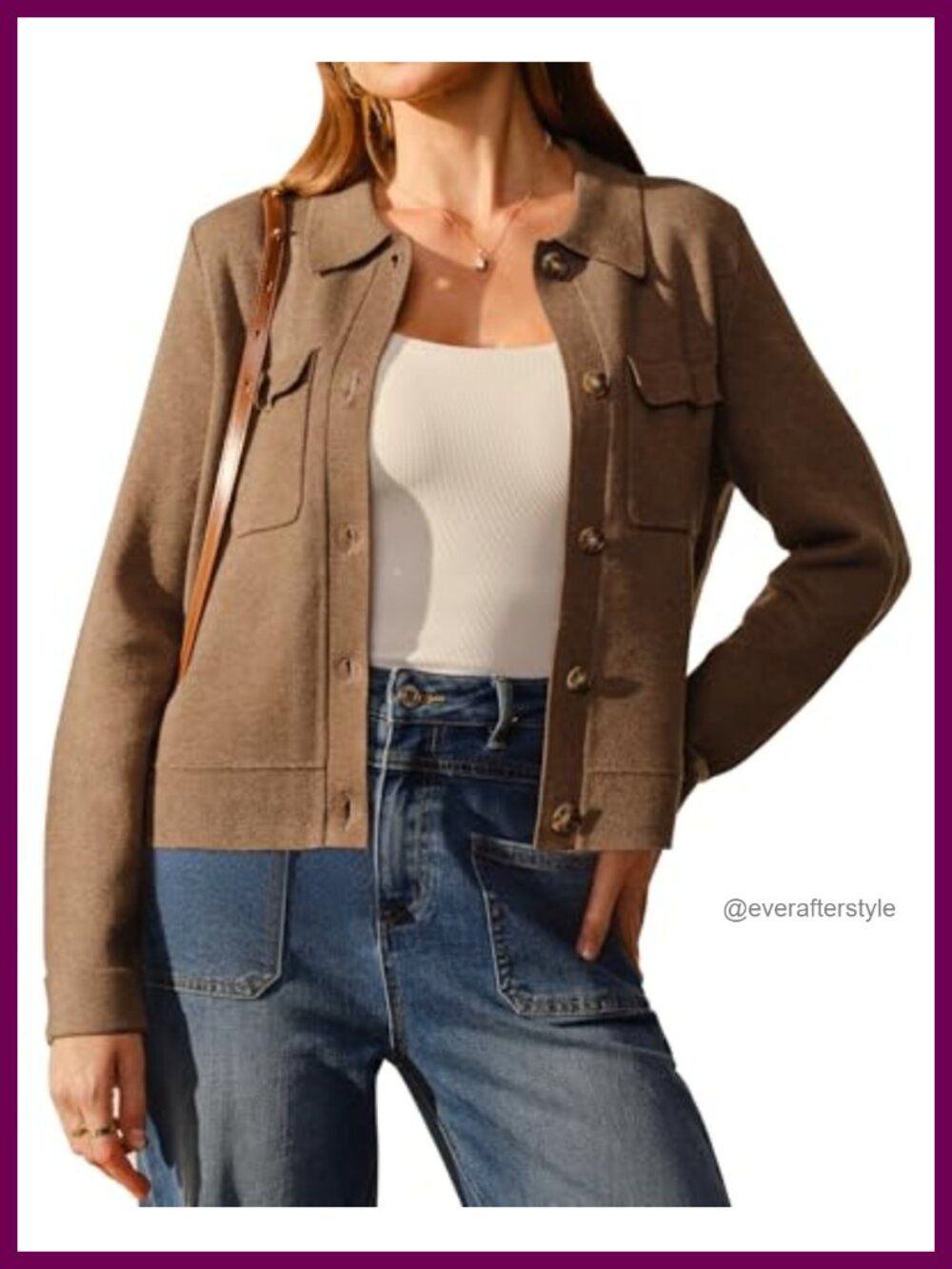 Wool Blend Cropped Cardigan Jacket Collared Button Flap Pockets
